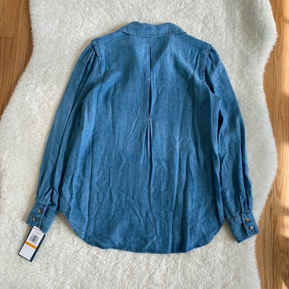 Democracy Women's Chambray Long Sleeve Button Down Top Light Blue Denim Small - Picture 3 of 7